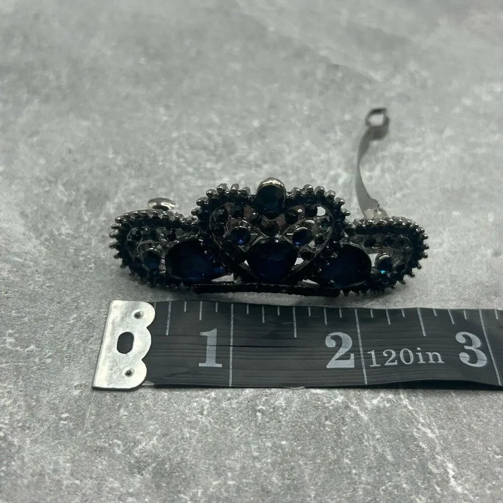 Navy Blue Rhinestones Barrette Hair Clip Accessory